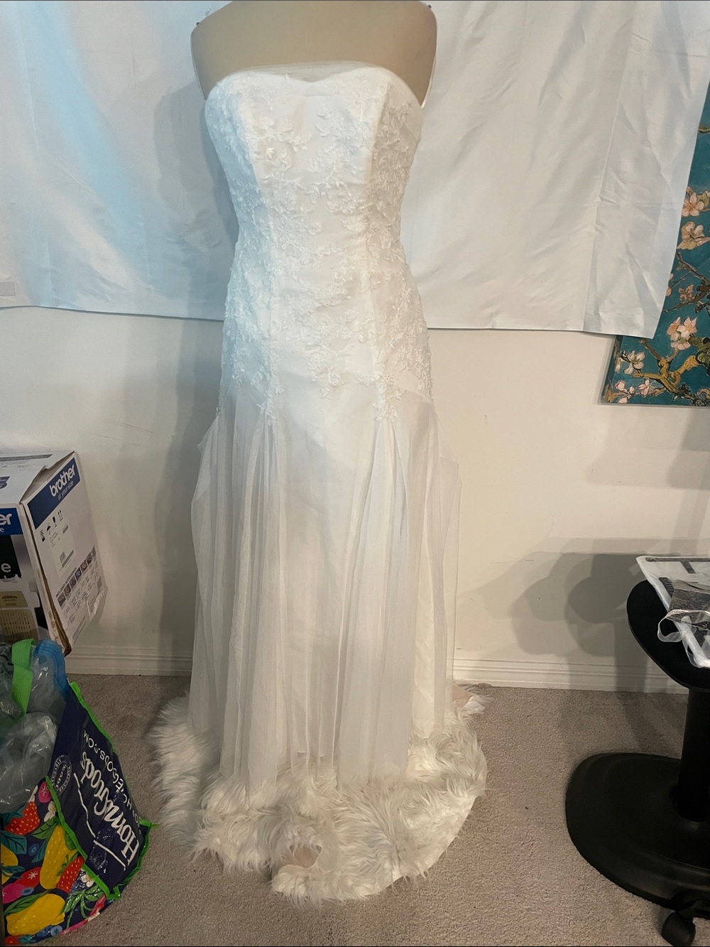 Galina Strapless White Lace & Tulle Bridal Dress